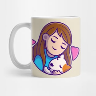 Cute Girl Hug Dog Cartoon Mug